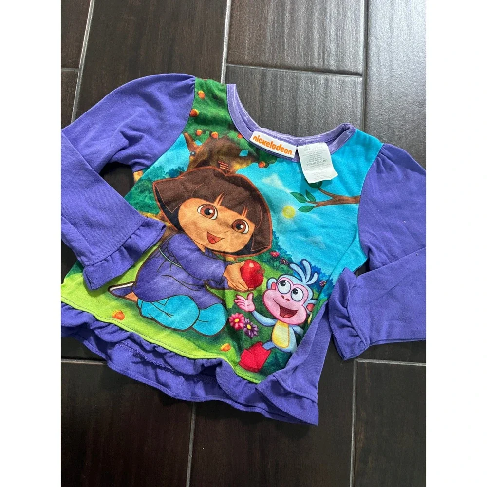 Nickelodeon Dora the Explorer Top Y2K Purple Long Sleeve Ruffle Hem Girls 24M - Picture 2 of 3
